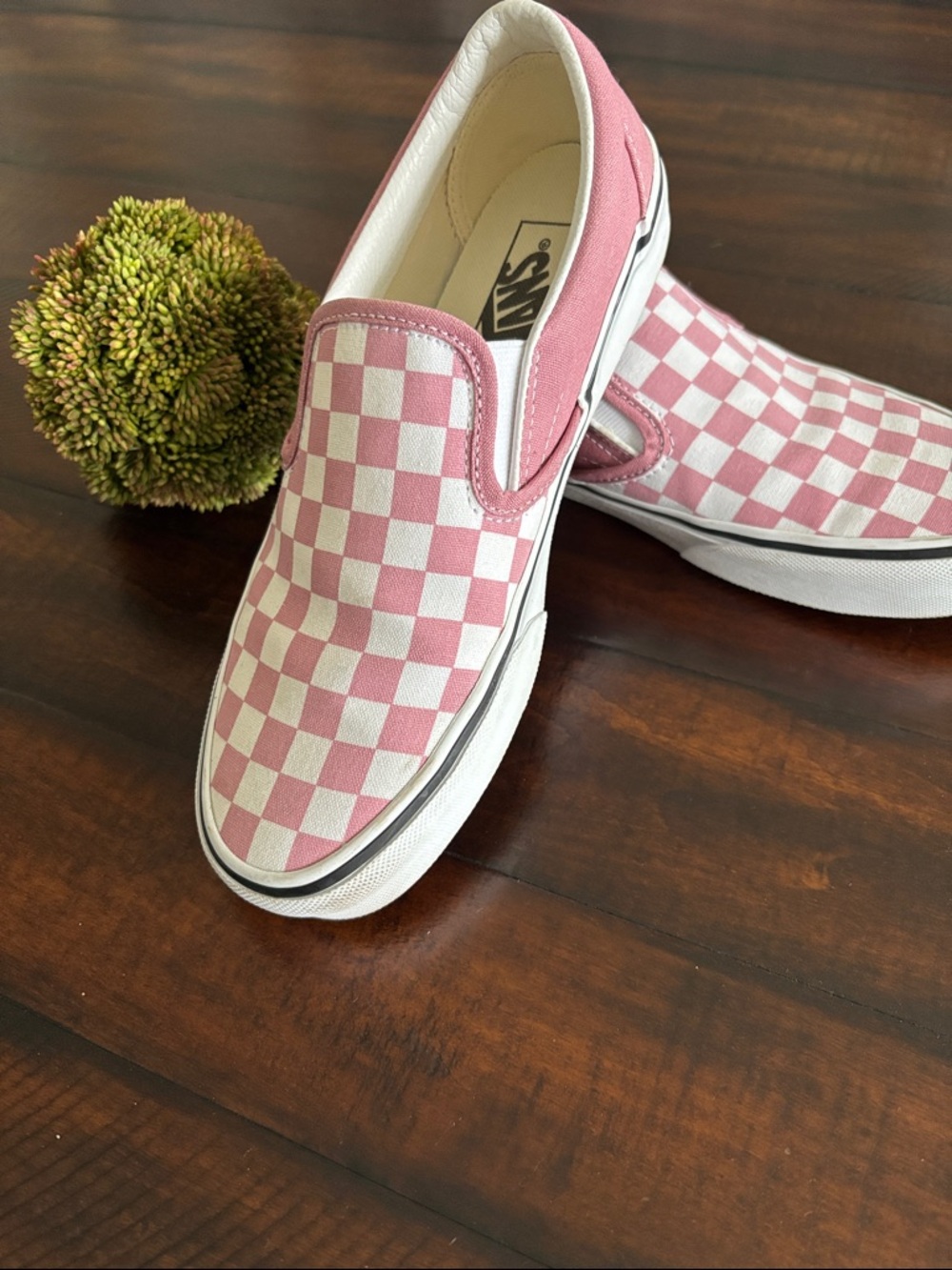 Vans Women's Slip-On Checkerboard Sneakers - Pink & White